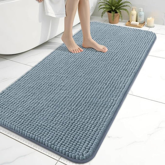 Arotive Chenille Bathroom Rugs 47x24, Soft Absorbent Bath Mat, Grayish Blue | Rubber Backing, Machine Washable Dry Bath Mats for Bathroom Floor, Tub and Shower, Home Decor Accessories