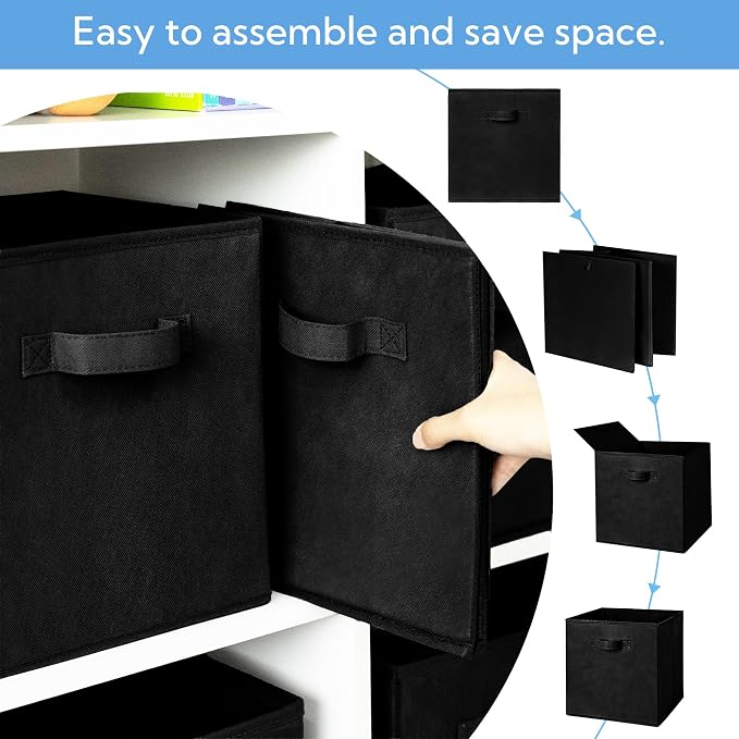 Cupic Cupid 6-Pack 11x11 Cube Storage Organizer, Collapsible Bins, Black | Foldable, Reinforced Front Handle, Holds Clothes, Towels, Daily Essentials, Fits Cube Shelves, Closet, Office, Bedroom