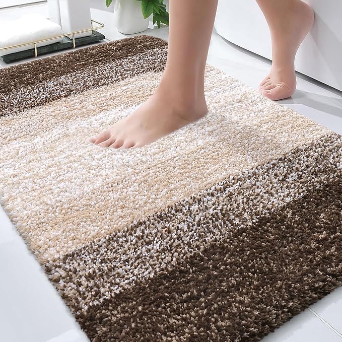 OLANLY Bathroom Rugs Mat 30x20, Extra Soft Absorbent Microfiber Bath Rugs | Light Brown, Non-Slip Quick-Drying Rubber Backing, Washable Plush Bath Mat for Floor, Tub and Shower, Home Decor Accessories