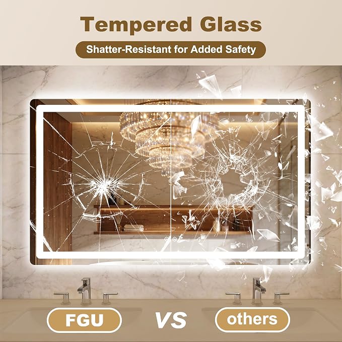 LED Bathroom Mirror with Lights, 30" x 50" Lighted Vanity Mirror | Frontlight+Backlit, 3 Colors Dimmable Brightness, Anti-Fog, Memory Function, Shatterproof Tempered Glass, Horizontal/Vertical