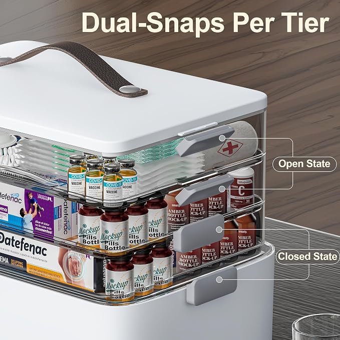 CTIME 4-Tier Medicine Organizer - Portable Medicine Cabinet with Handle | Multipurpose Medical Box, Pill Organizer, Empty First Aid Kit for Home Organization Must