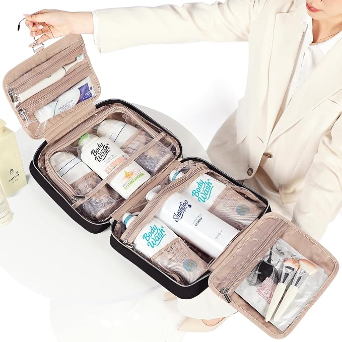 NISHEL Travel Toiletry Bag for women, Portable Hanging Organizer for Family-Sized Shampoo, Conditioner, Brushes Set, Makeup Accessories, Extra Large Size, Black | for FamilySized Shampoo, Conditioner, Brushes Set, makeup Accessories, Extra Large Size, ...