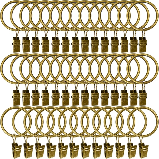 LLPJS 40 Pack Metal Curtain Rings with Clips, Drapery Clips with Rings, Curtain Rod Clips Hooks, Decorative Windows Hanging Curtain Hangers, 1.5 Inch Interior Diameter, Bronze