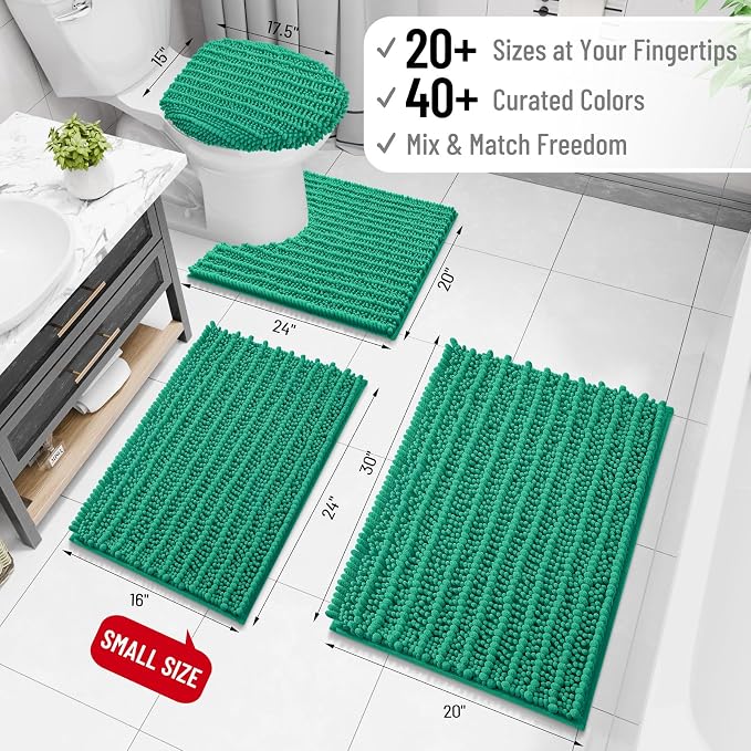 Arotive Bathroom Rugs Mat 30x20, Soft Absorbent Chenille Shaggy Bath Mat | Emerald, Machine Wash Dry, Bath Rugs for Bathroom Floor, Tub and Shower, Home Decor Accessories