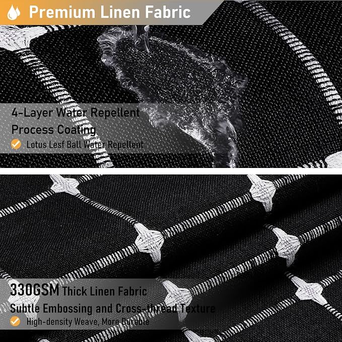 Stall Boho Farmhouse Linen Shower Curtain Set, 36x72, Black and White | Half Size, 330GSM Linen Blend, 3-side Tassels, Water Repellent Fabric, 6 Plastic Hooks, Rustic Bohemian, Machine Washable
