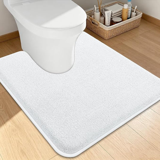 Smiry Memory Foam Toilet Rugs U Shaped 24x20, Extra Soft Bath Mat | White Quick Dry, Machine Washable Bath Mats for Bathroom, Shower, Tub and Home Decor Accessories