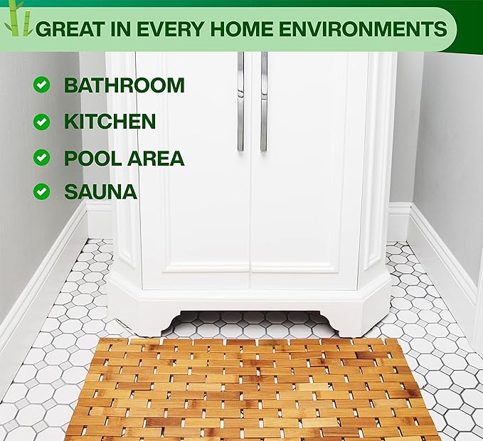 Bamboo Bath Mat - Foldable Wooden Bathmat, 24 x 16 Inches | Accessories for Bathroom Sauna Spa Tub Step and Floor - 24 x 16 x 0.4 Inches [LxWxH] - Modern Farmhouse Decor Design