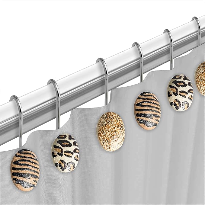 Zahari Home Gazelle Shower Hooks Set - Rust-Proof Curtain Rings with Unique Design - 12 Resin Hooks for Customizing Your Shower Space