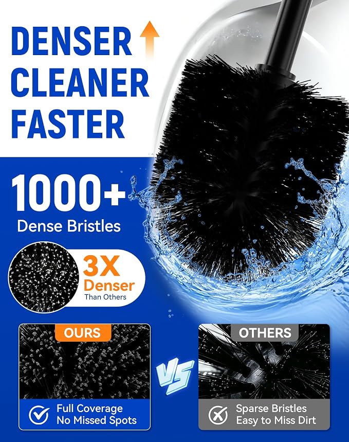 Dowry Toilet Bowl Brush and Holder Set for Bathroom | Deep Cleaning with Long Handle Hidden Toilet Bowl Scrubber with Replaceable Head Modern Decor Black Round