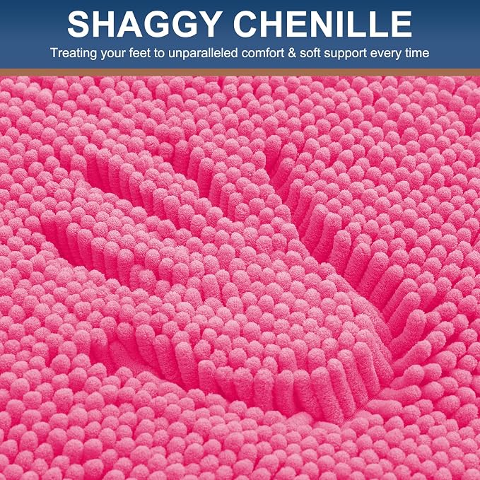 Smiry Bathroom Rugs 34X21, Luxury Chenille Extra Soft Absorbent Bath Mat | Hot Pink, Machine Washable Non-Slip Plush Bath Mats for Bathroom, Tub, Shower, and Floor, Home Decor