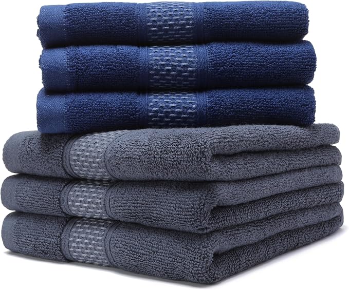Cotton Hand Towels Set, 6-Piece Set(14in x 29.5in), Super Absorbent Quick Drying,Soft,Bathroom Towels,Suitable for Gyms,Kitchen,Gift(Dark Grey,Dark Blue)