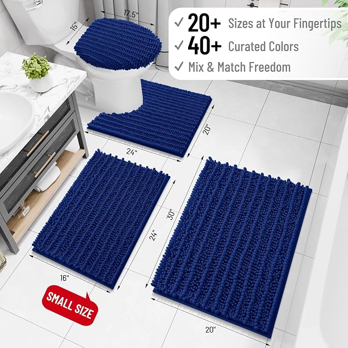 Arotive Bathroom Rugs Mat 36x24, Soft Absorbent Chenille Shaggy Bath Mat | Royal Blue, Machine Wash Dry, Bath Rugs for Bathroom Floor, Tub and Shower, Home Decor Accessories