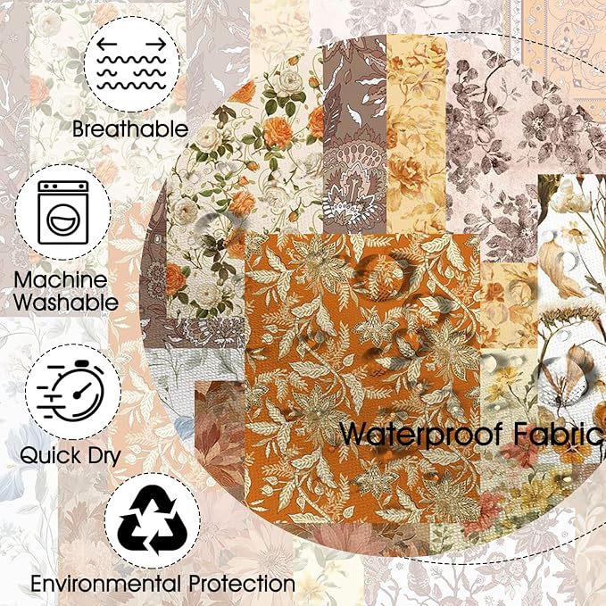 Vintage Boho Shower Curtain Retro Floral Shower Curtain Boho Floral Bathroom Decor Waterproof Mid Century Farmhouse Flowers Patchwork Bath Curtain 72 X 72 Inch (Yellow, 72"W x 72"L (Pack of 1))