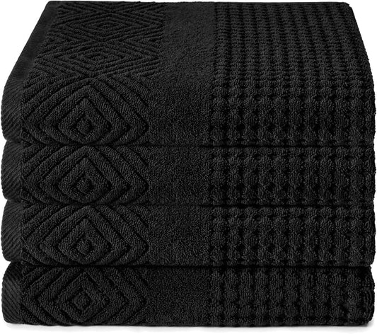 Texere 100% Organic Cotton Jacquard Towel Sets (Black (Diamond), 4 Bath Towels)