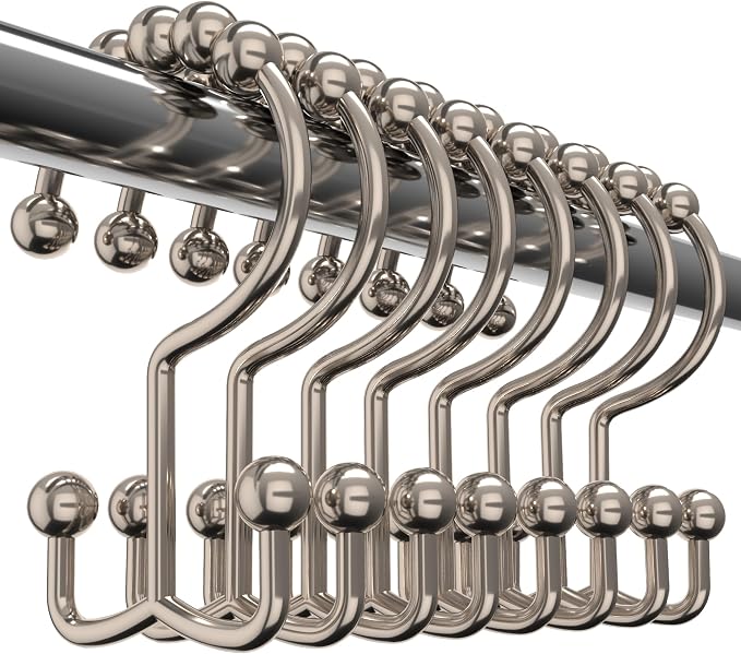 Utopia Bedding Double Glide Shower Curtain Hooks, 12 Pack, Matt Nickel | Premium rust-resistant shower curtain rings provide reliable performance in bathrooms, guest rooms, and hotels