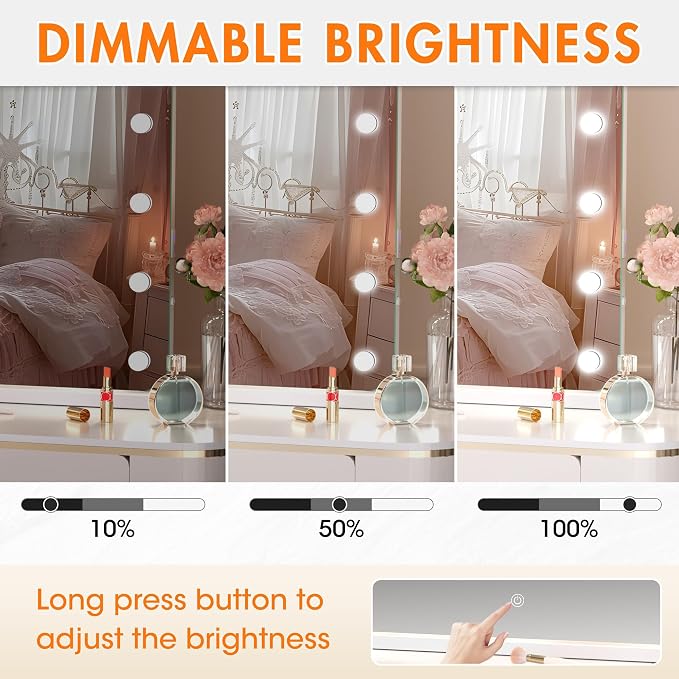 ouboyo 36''X24'' Hollywood Vanity Mirror with Lights, Lighted Makeup Mirror with 16 Dimmable LED Bulbs, 3 Color Lighting Modes & Stepless Dimming, USB & Type-C Charging Port, Wall Mounted Or Tabletop