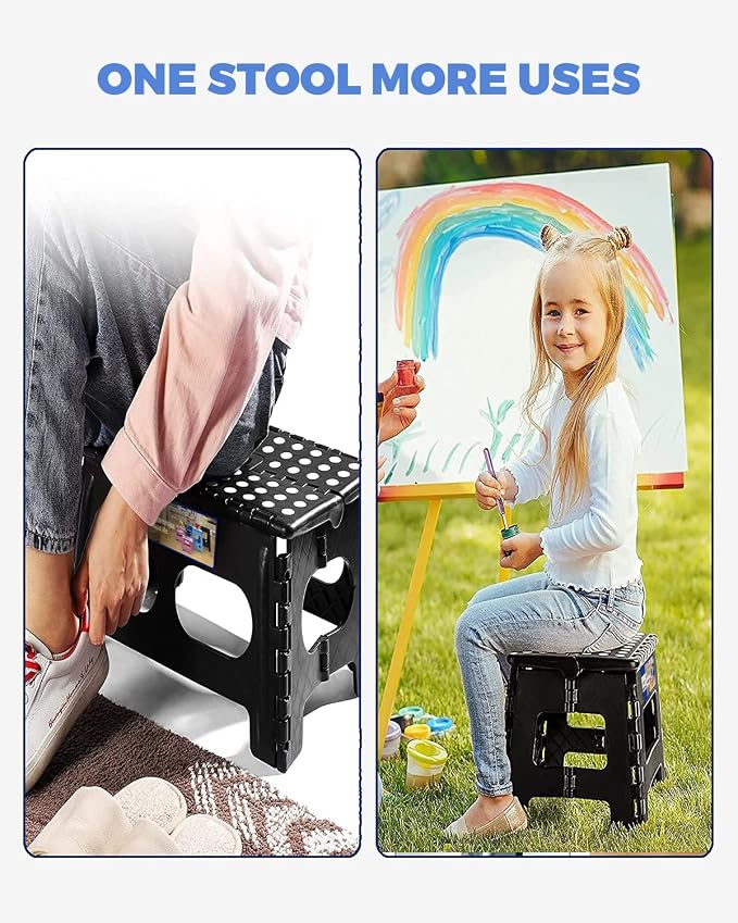 ACKO Folding Step Stools 11 Inch, 2 Pack, 300 lbs, Black | Lightweight Collapsible Stools for Adults and Kids with Handles, Non-Slip, for Kitchen, Bathroom, Bedroom and Closet