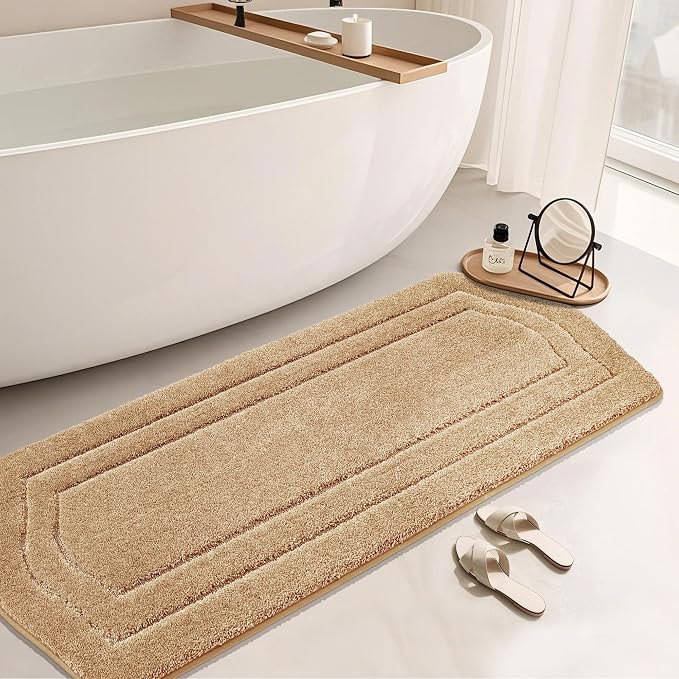 COSY HOMEER Non-Slip Bath Mat Extra Thick Absorbent Plush Washable | 24"x70" Beige Non-Slip Extra Thick Plush Absorbent Machine Washable Bath Mat Bathroom Rug Floor Tub Shower