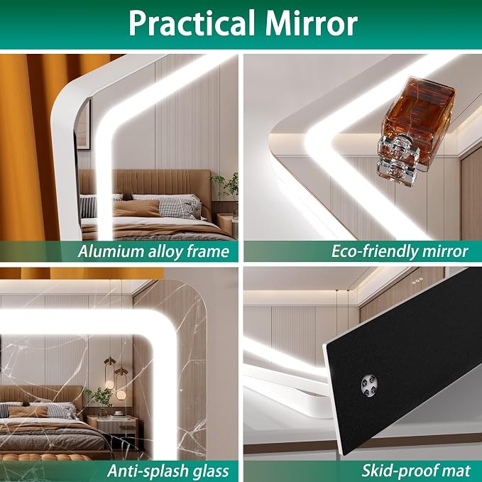Hasipu Vanity Mirror with Lights, 24.2" x 20" LED Make up Mirror, Light up Mirror with 10X Magnification, Smart Touch 3 Colors Dimmable, Brightness Adjustment, 360° Rotation (White)