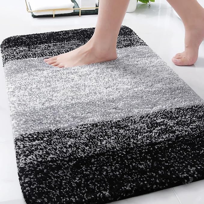 Arotive Microfiber Bathroom Rugs, Shaggy Soft Absorbent Bath Rug, 34x21 | Black, Rubber Backing Thick Plush Machine Washable Dry Bath Mats for Bathroom, Tub and Shower, Rectangular