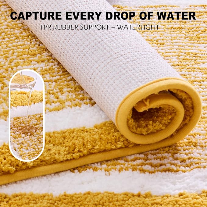 CozeCube Harvest Gold Bath Mat 36"x24" Non Slip Washable Rug | For Bathroom Non Slip, Fluffy Absorbent Microfiber Bath Mats Machine Wash, Stylish Large Aesthetic Bathroom Rugs