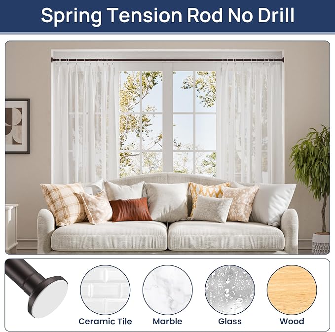 ENJOYBASICS 1" Bronze Shower Curtain Rod, 30-88" Adjustable, Secure Tension | Easy No-Drill Installation, No Tools, No Gaps, Sturdy Rust-Resistant Steel, Sag-Resistant Design, Tubs, RVs, Apartments