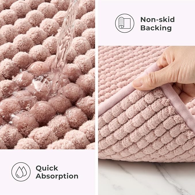 FRESHMINT Thick Chunky Chenille Bathroom Rug, Dusty Pink, 20"x32" | Non-Slip Backing, Water Absorbent Surface, Machine Washable Care, Cushioned Comfort, Bathroom Floor Use