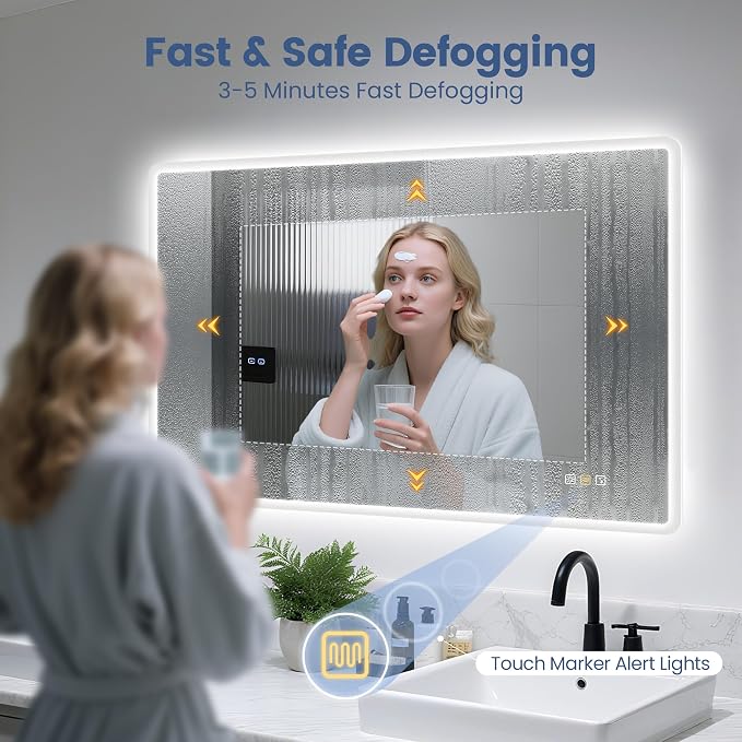 STARLEAD 36"x36" LED Bathroom Mirror with Bluetooth Speaker, Dimmable Lighting, 3 Color Temperature, Anti-Fog, Touch Control, Wall Mounted Vanity Mirror for Daily Routines