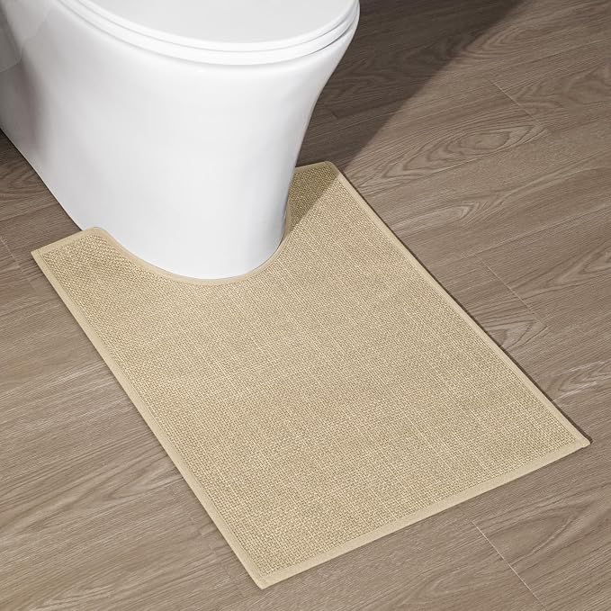 Bathroom Rugs Mat U-Shaped 24x17, Ultra ThinNon Slip Bath Mat Small Quick Dry Absorbent Bath Matfor Bathroom Floor, (Light Beige, U-24"x17")