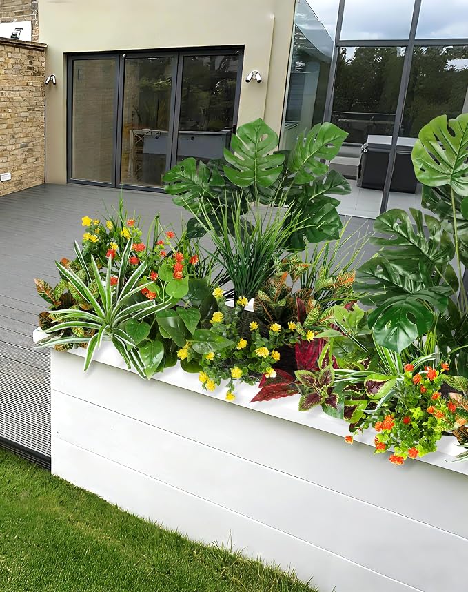 18 Pcs Artificial Plants for Outdoors Fake Greenery Stems | Faux boxwood shrubs flowers, UV resistant, indoor outdoor porch patio garden table vase window box spring summer home decor