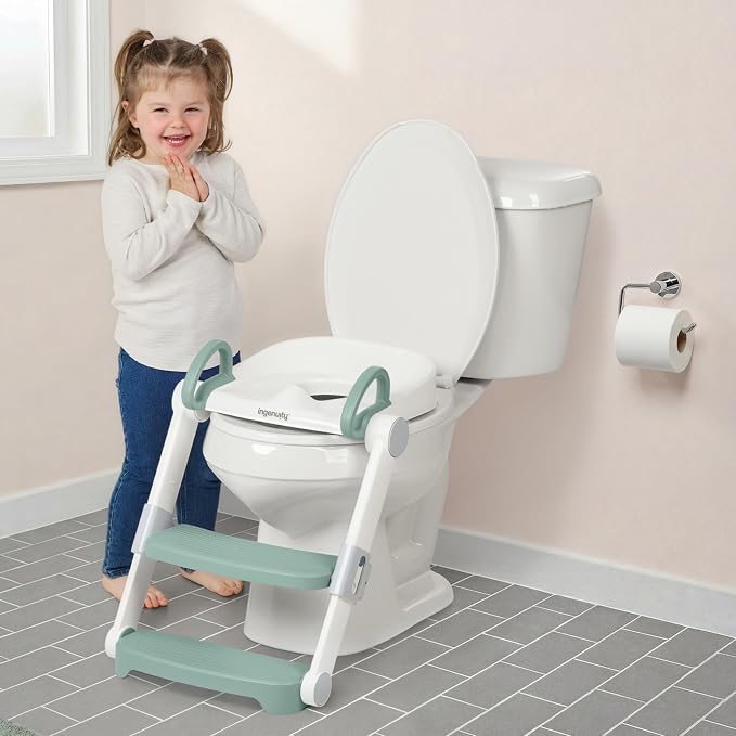Ingenuity Foldaway Ladder Potty, Adjustable Step Stool Toilet Trainer Seat, Folds Flat for Easy Storage, Fits Most Toilets, Includes Potty Training Guide