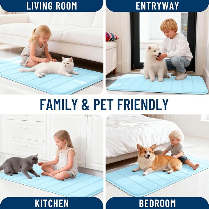 OLANLY Memory Foam Large Bath Mat 40x32, Super Soft Absorbent Bathroom Rugs | Sky Blue, Quick Dry Bath Rug, Machine Washable Shower Floor Mats, Bathmat Carpet for Bathroom Floor, Tub and Shower