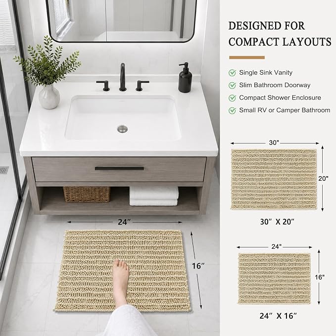 Arotive Bathroom Rugs Mat 24x16, Soft Absorbent Chenille Shaggy Bath Mat | Beige, Machine Wash Dry, Bath Rugs for Bathroom Floor, Tub and Shower, Home Decor Accessories