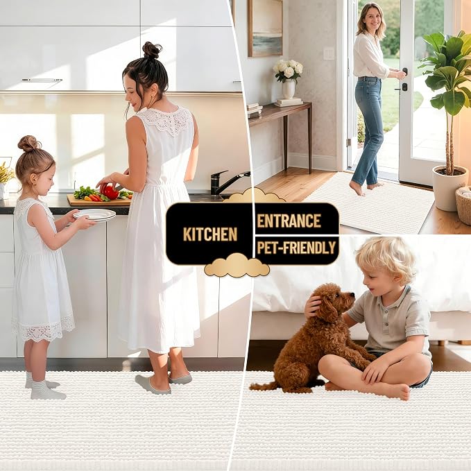 OLANLY Thick Chenille Large Bathroom Rugs 44x32, Absorbent Bath Mat, Ivory | Soft Bath Rugs, Rubber Backing, Machine Wash Dry, Bath Mats for Bathroom, Tub and Shower, Home Decor Accessories
