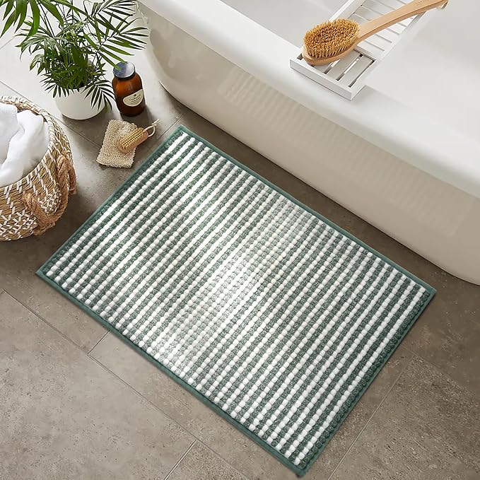 FRESHMINT Chunky Ombre Chenille Bathroom Rug, Sage Green & White, 24"x36" | Water Absorbent, Soft Bath Rugs for Bathroom Floor, Thick Non Slip, Washable Quick Dry