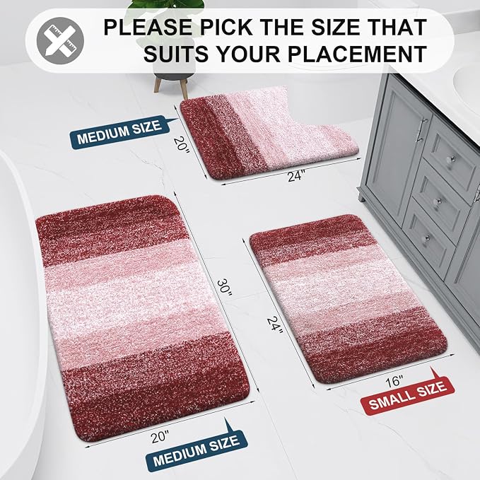 Arotive Microfiber Bathroom Rugs, Shaggy Soft Absorbent Bath Rug, 70x24 | Burgundy, Rubber Backing Thick Plush Machine Washable Dry Bath Mats for Bathroom, Tub and Shower, Rectangular