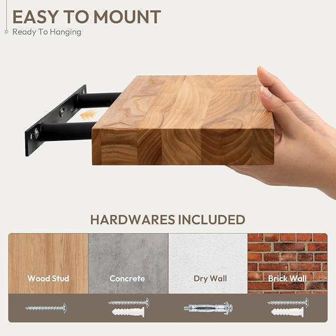 Marsmiles 72 inch Floating Shelves for Wall Solid Elm Wood Wall Mounted Shelves|Rustic Long Floating Shelves with Invisible Bracket for Bathroom Living Room Kitchen|Natural, 1 Pack