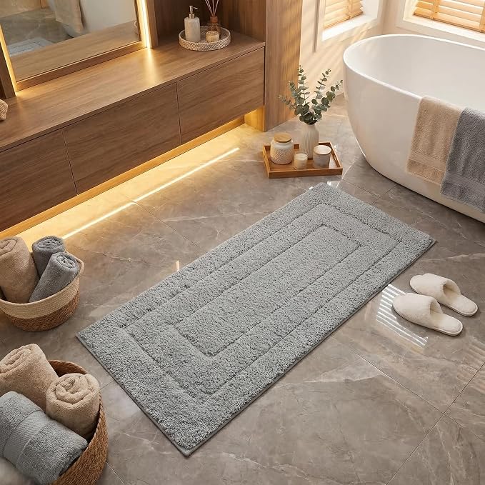 GRANNY SAYS Gray Bathroom Runner Rug 59" x 24", Soft Microfiber Bath Mat | Non-Slip long rug with TPR Backing, Absorbent, Machine Washable Extra Large Bath Rugs for Double Vanity, Shower, Tub