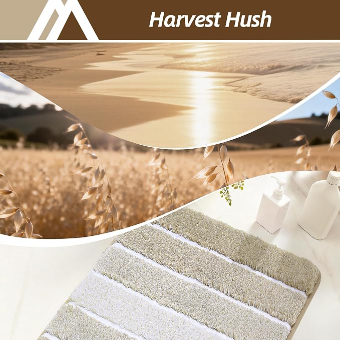 COSY HOMEER Toilet Rugs U-Shaped 24"x20", Ultra Soft Absorbent Bath Mat | Non-Slip TPR Backing, Machine Washable Shaggy Rug for Toilet,Beige & White