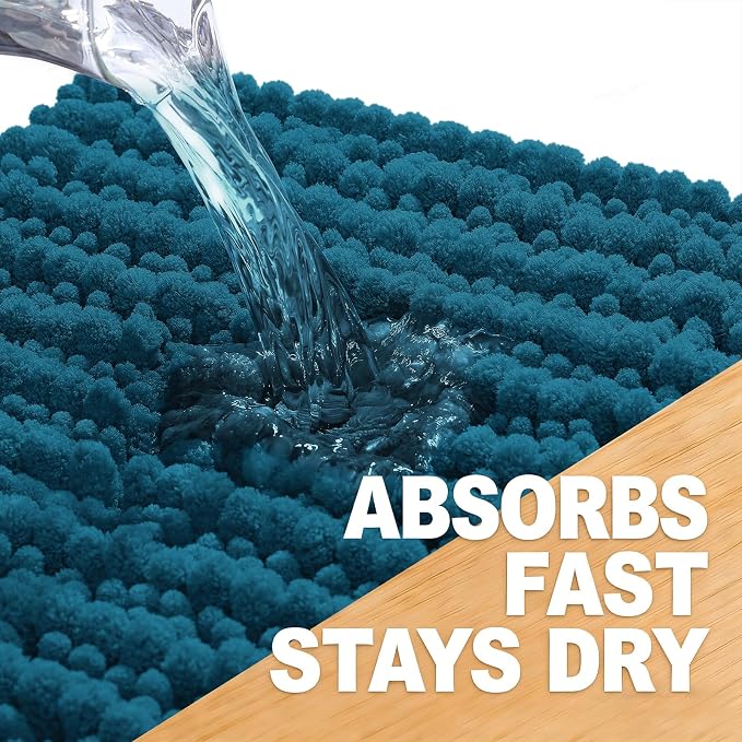 OLANLY Bathroom Rugs 44x24, Thick Soft Absorbent Chenille Bath Rugs | Peacock Blue, Shaggy Bath Mat with Quick-Drying Rubber Backing, Washable for Floor, Tub and Shower, Home Decor Accessories