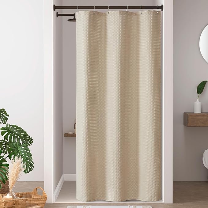 Madison Park Arbor Waffle Stall Shower Curtain, 36 x 72, Beige Solid | Adds Privacy, Machine Washable, Farmhouse, OEKO-TEX Certified Bathroom Curtain, 3M Scotchgard Moisture Management