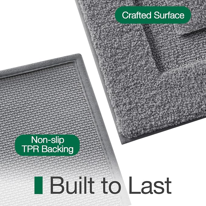 LUMI Ultra Soft Bathroom Rugs Absorbent, Non Slip Bath Mat 16X24, Dark Grey | Machine Washable with Rubber Backing, Quick Dry, Premium Microfiber Plush Carpet for Bathtub and Shower Floor