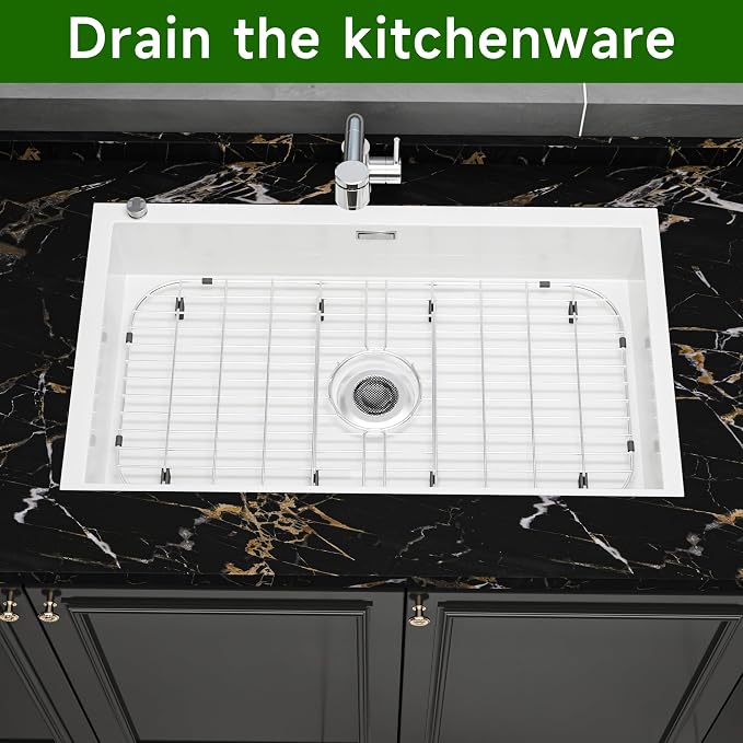 Sink Protectors for Kitchen Sink 28" x 15" with Sink Strainer | Rust Resistant Stainless Steel Kitchen Sink Grid and Sink Protectors, Sink Rack for Bottom of Sink with Sink Strainers