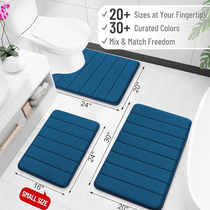 OLANLY Memory Foam Bath Mat 36x24, Super Soft and Absorbent Bathroom Rugs | Navy Blue, Quick Dry Bath Rug, Machine Washable Shower Floor Mats, Bathmat Carpet for Bathroom Floor, Tub and Shower