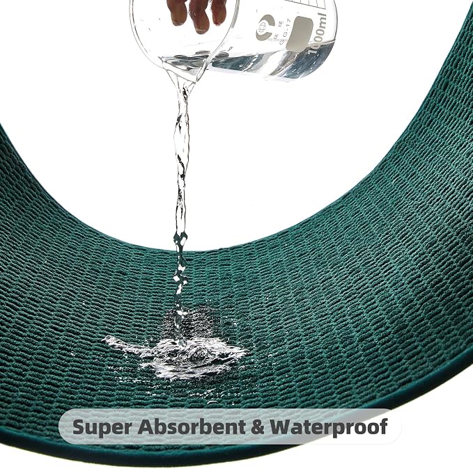 TYUU Bathroom Rugs Non Slip Washable, Super Absorbent Thin Bath Mat Quick Dry Low Pile Bathroom Rug, Dark Green 24"x47"
