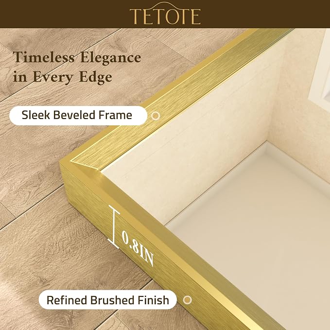 Brushed Gold Mirror Beveled Frame 72" x 36" Large Brass Gold Rectangle Bathroom Vanity Wall Mirror for Over Sink, Modern Farmhouse, Tempered Glass, Shatterproof, Stronger Frame