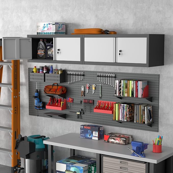 Metal Garage Storage Cabinet, Locking Cabinet Wall Mounted, 13" H Floating Cabinet for Warehouse, Upper Tool Cabinet for Home Office, Basement, Kitchen, RV Organization