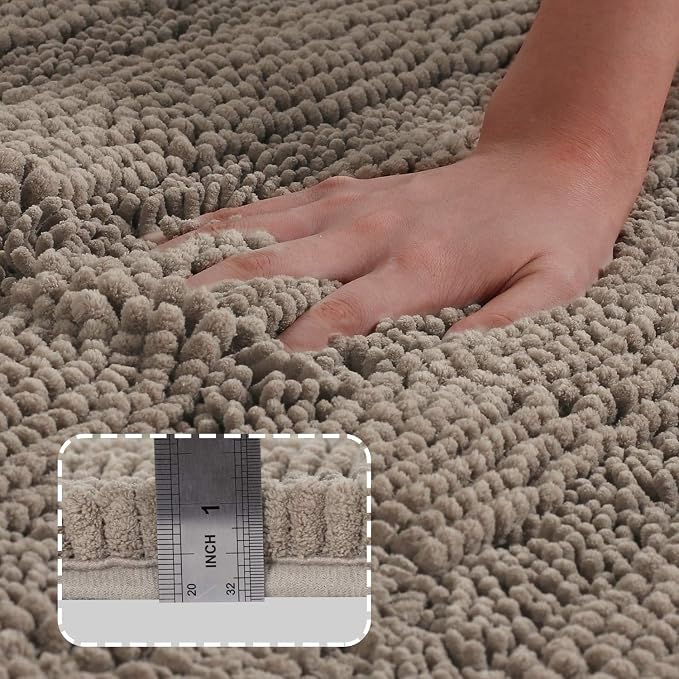 Turquoize Non-Slip Soft Chenille Bath Mat High Water Absorbent for Bath Room/Kitchen Machine-Washable, Perfect for Doormats,Tub,Size 47" X 17",Striped Pattern,Taupe
