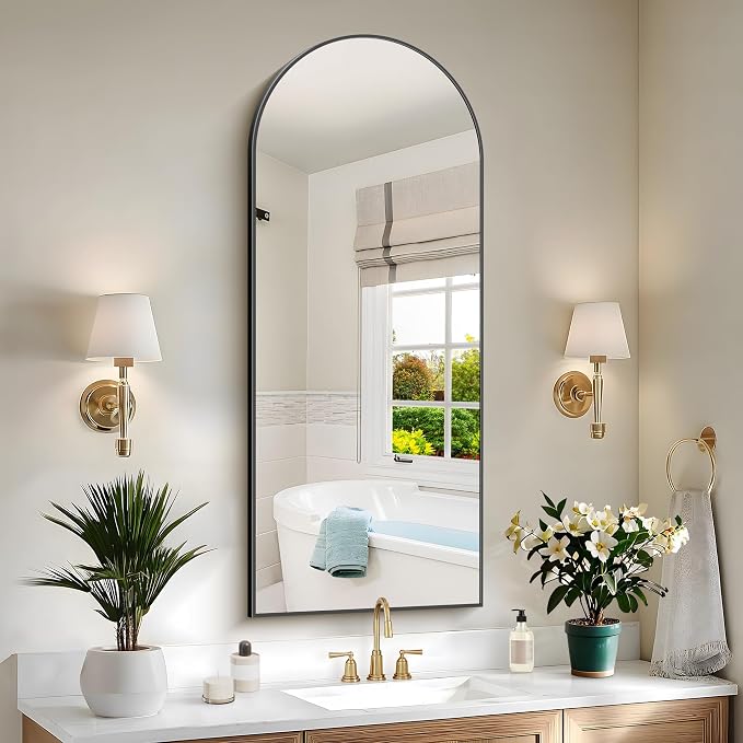 COFENY Arched Mirror, 20’x48’’ Black Arch Mirror for Bathroom, Arched Bathroom Mirror with Frame, Modern Wall Mounted Mirror for Over Sink Mantle Bedroom Vanity Living Room Entryway