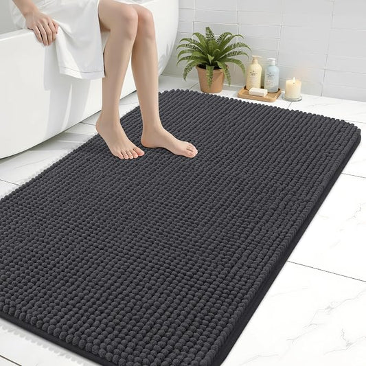 Arotive Chenille Bathroom Rugs 40x32, Soft Absorbent Bath Mat, Dark Grey | Rubber Backing, Machine Washable Dry Bath Mats for Bathroom Floor, Tub and Shower, Home Decor Accessories